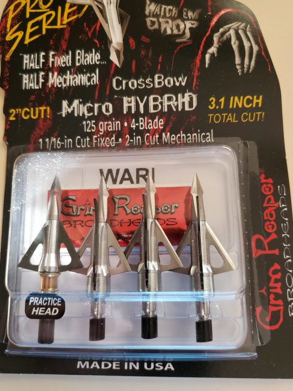 Grim Reaper broadheads are sold in 4-packs that include a practice head.