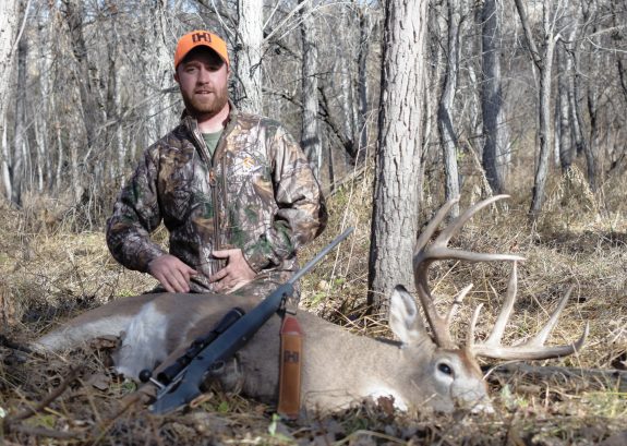 Shooting a deer at the base of the neck will anchor it on the spot.  Watch as five bucks go down.